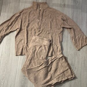 American Eagle Cozy Ribbed Knit Set in Tan